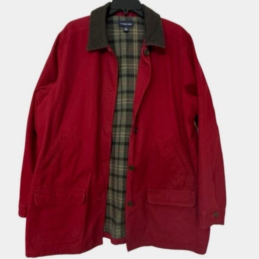 LAND'S END Red Canvas Barn Chore Coat - Corduroy Collar, Flannel Lining - 1X